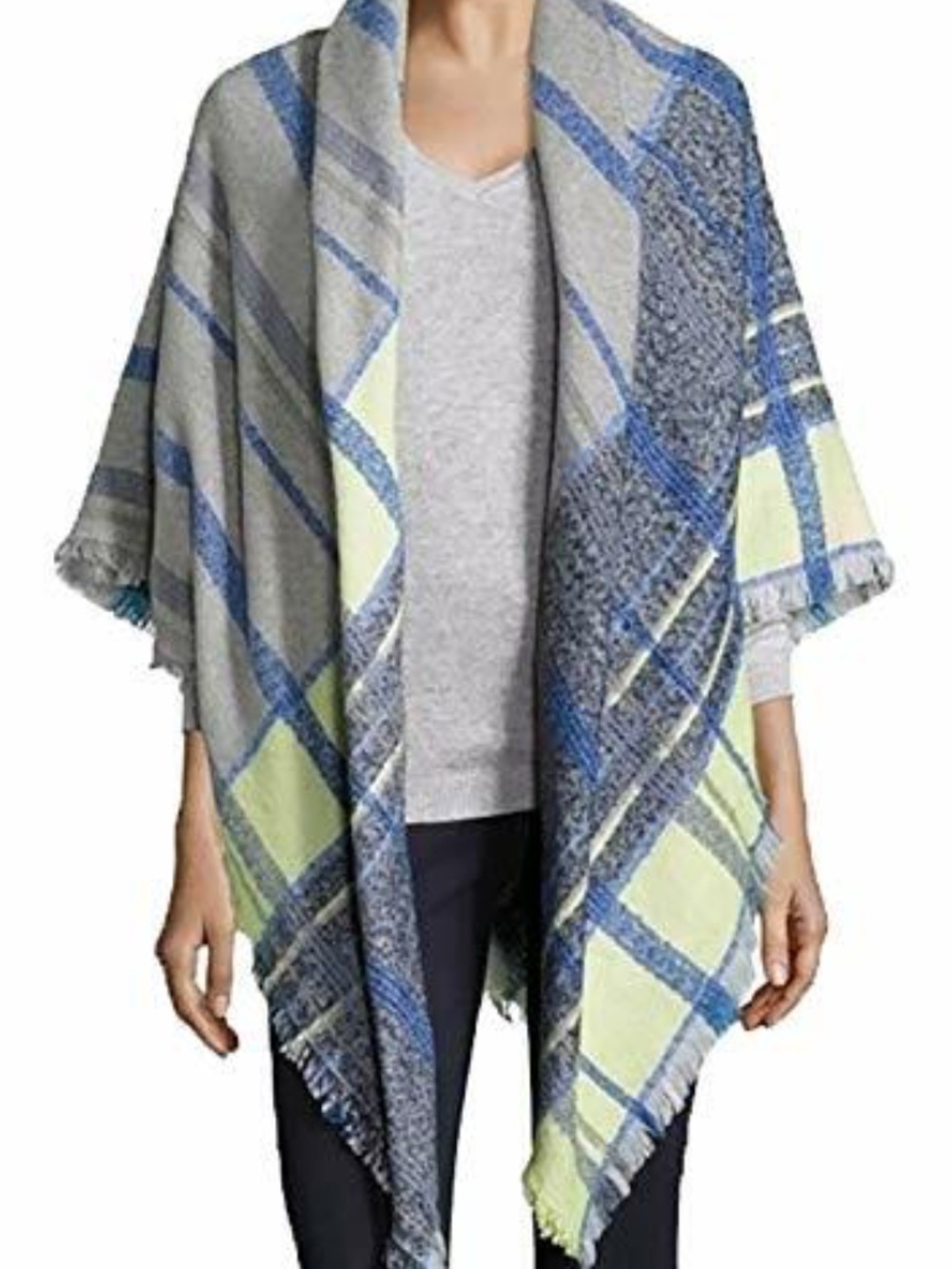 (NWT) Vince Camuto Women's Navy/Gray/Yellow Plaid Oversized Wrap ONE SIZE